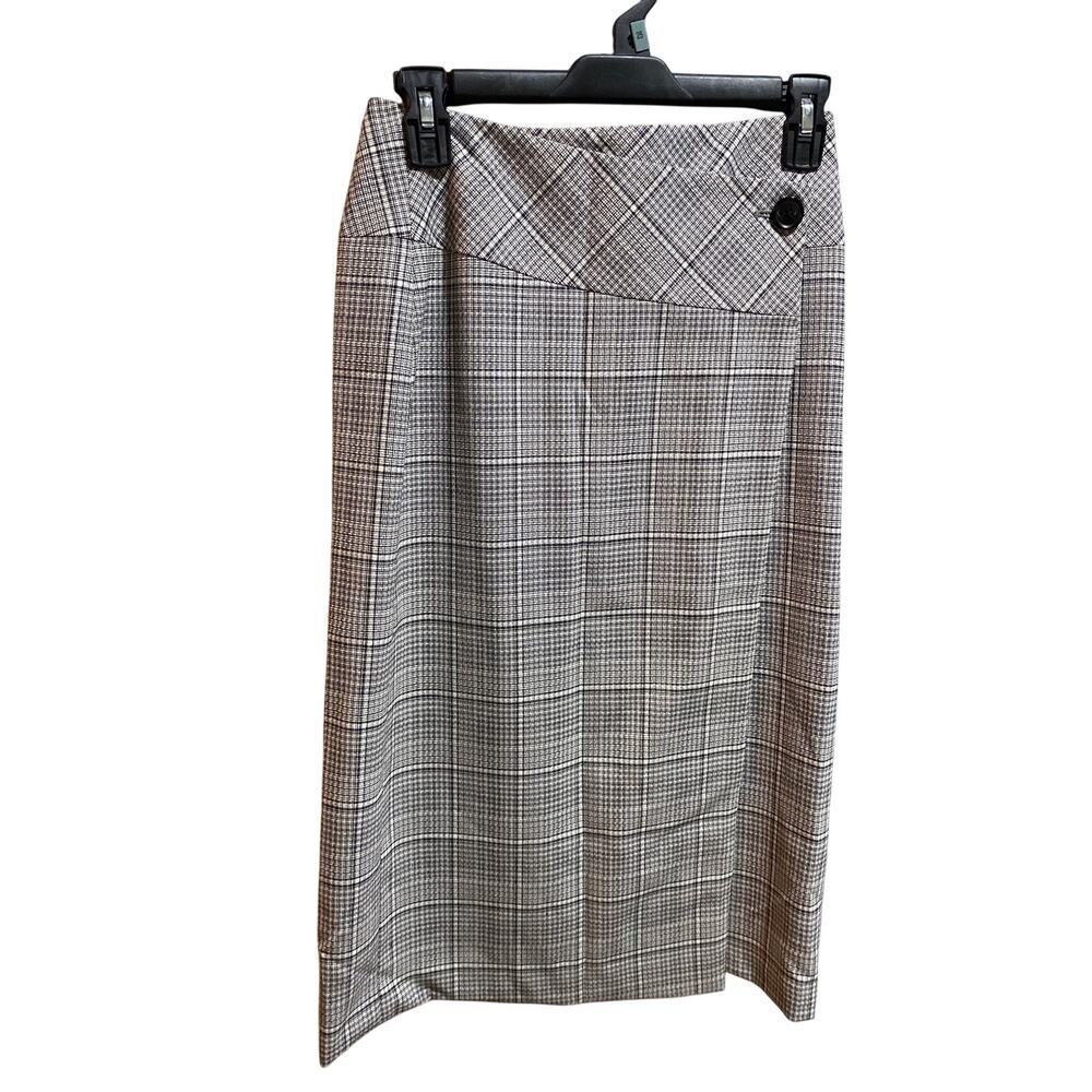 Reiss Mock Wrap Black White Plaid Bloomingdales Pencil Skirt 8